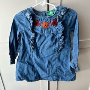 Dip Blue Denim Kids Blouse with Embroidery